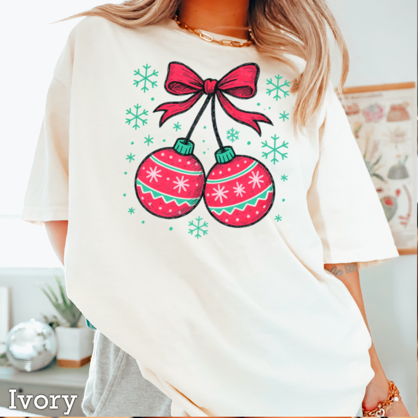 Christmas Cherries Comfort Color Graphic Tee