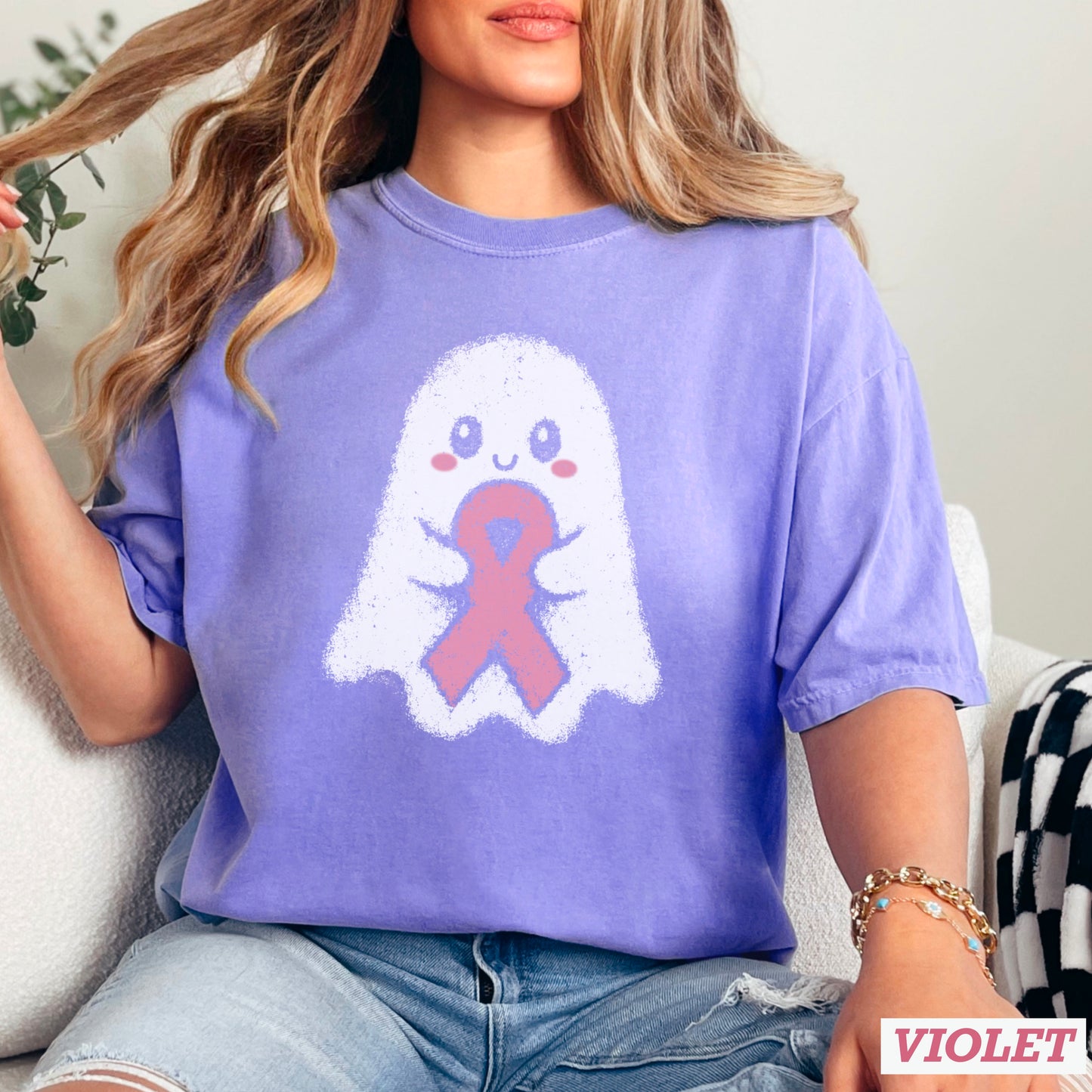 Breast Cancer Ghost Comfort Color Graphic Tee
