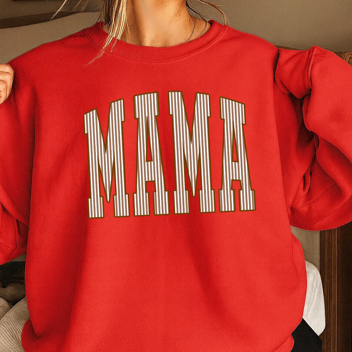 Mama Brown Seersucker Crewneck Sweatshirt