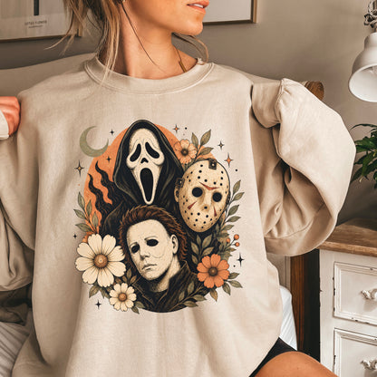 Floral Halloween Characters Crewneck Sweatshirt