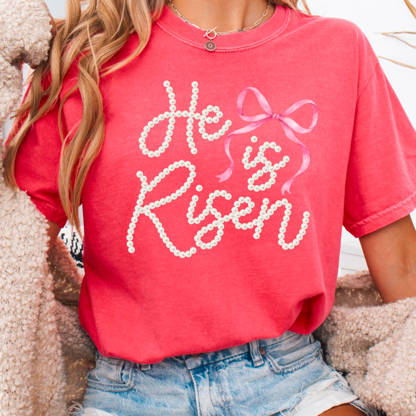 He Is Risen Easter Comfort Color Graphic Tee