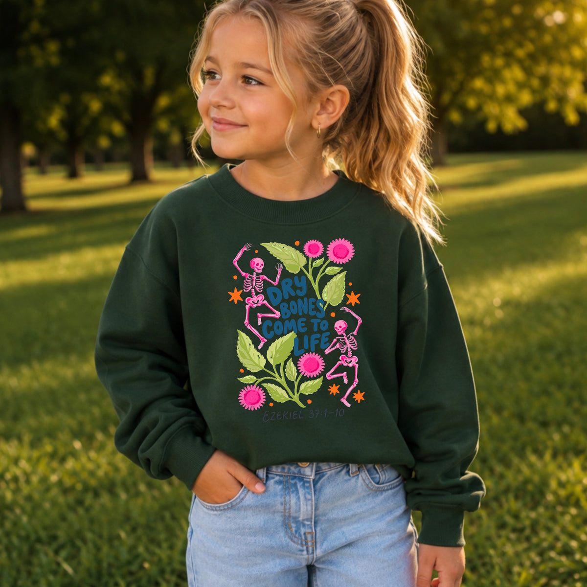 Dry Bones Come To Life Navy Lettering Youth Crewneck Sweatshirt