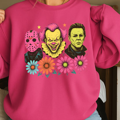 Floral Horror Film Characters Halloween Crewneck Sweatshirt