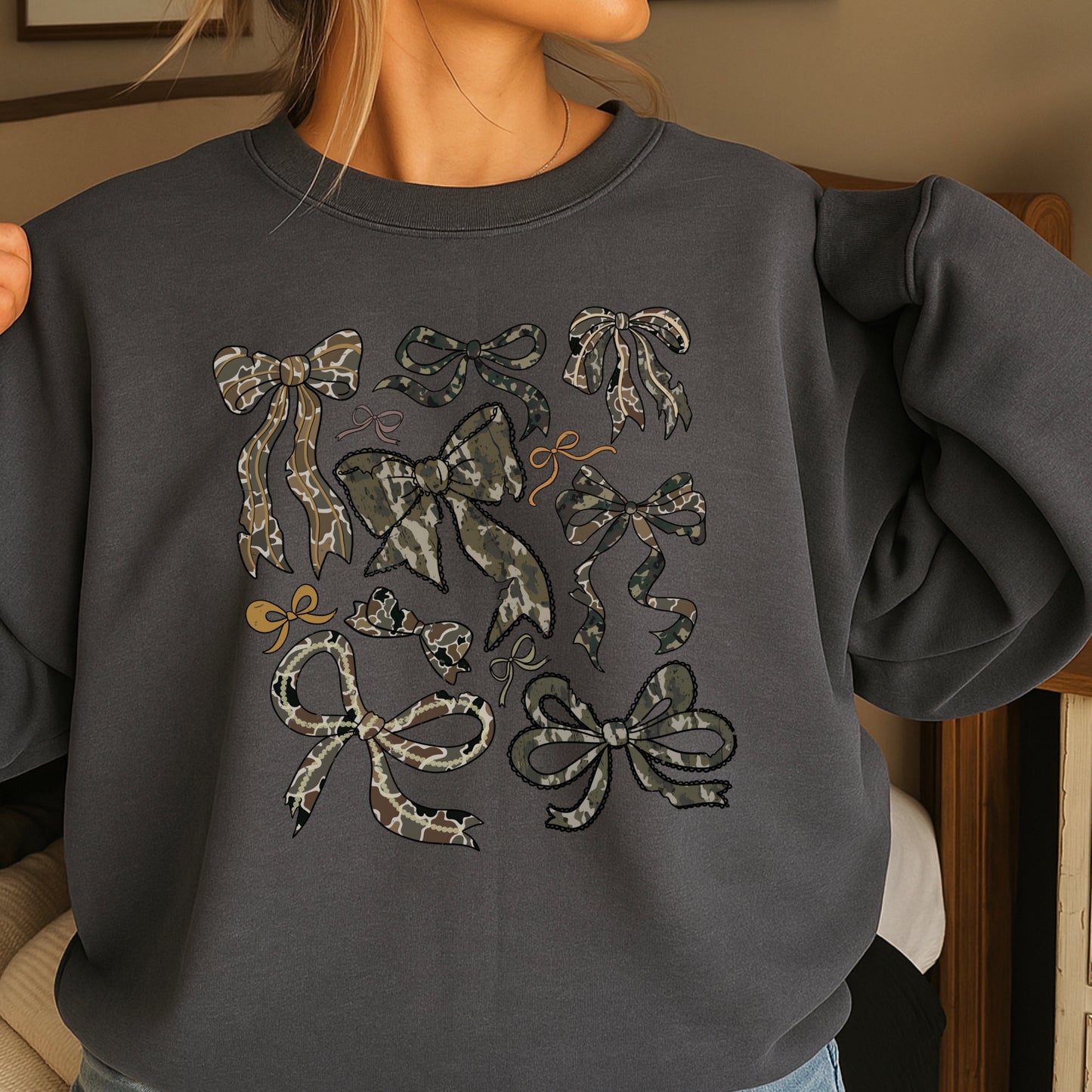 Camo Bows Crewneck Sweatshirt