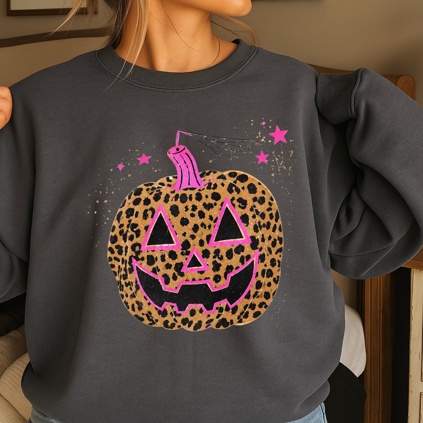 Leopard Pumpkin Halloween Crewneck Sweatshirt