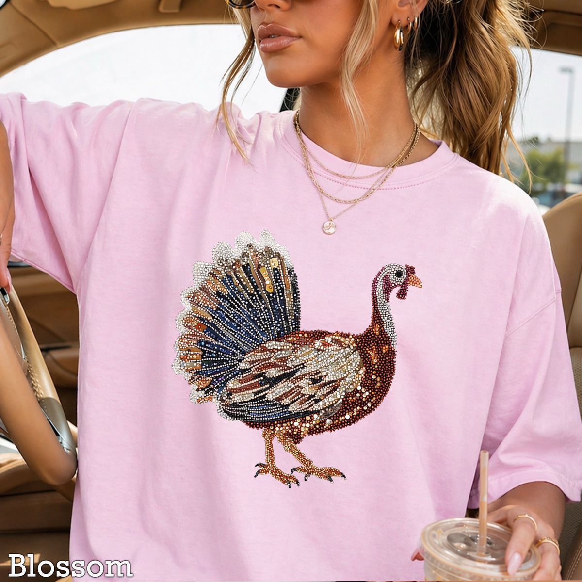 Faux Rhinestone Turkey Comfort Color Graphic Tee