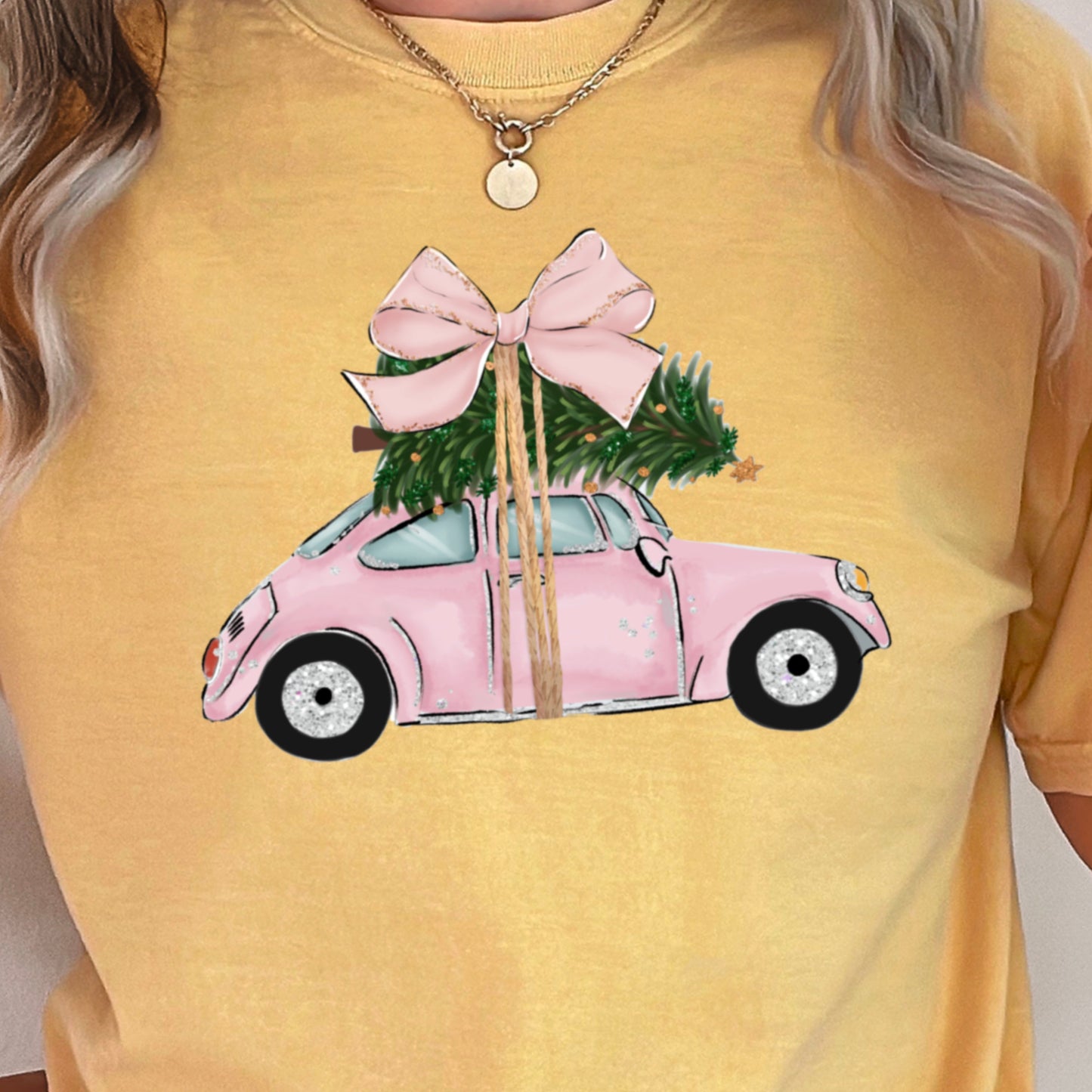 Pink Christmas Car Comfort Color Graphic Tee