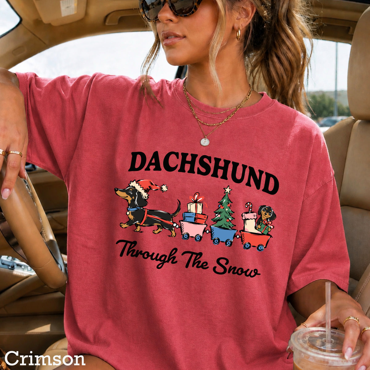 Dachshund Through the Snow Christmas Comfort Color Graphic Tee