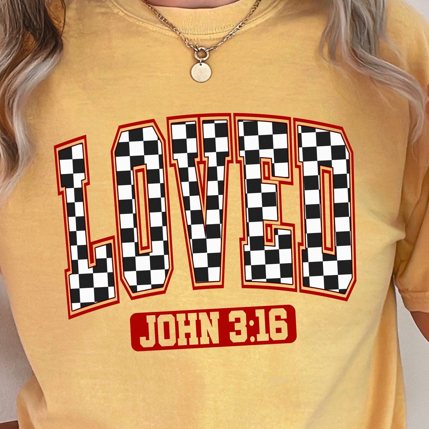 Checkered Loved John 3:16 Valentine’s Day Comfort Color Graphic Tee