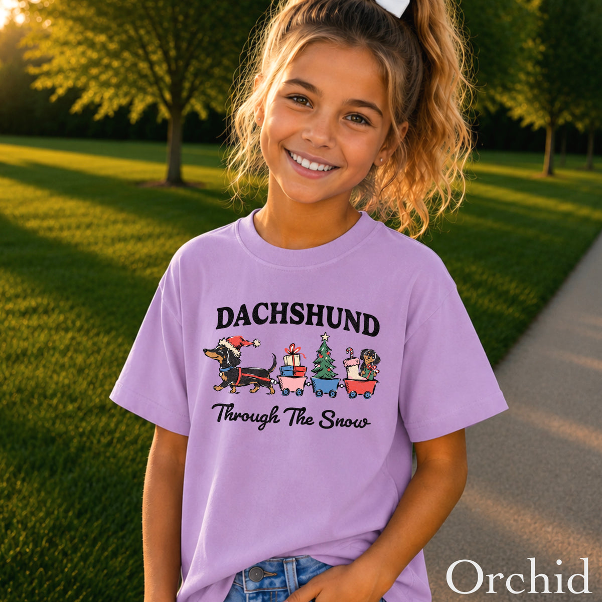 Dachshund Through The Snow Christmas Youth Comfort Color T-Shirt