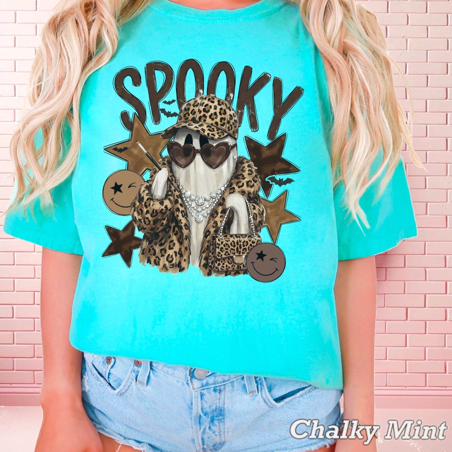 Leopard Spooky Ghost Comfort Color Graphic Tee
