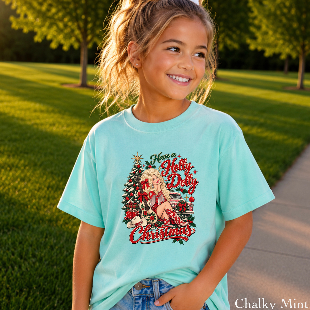 Have A Holly Christmas Youth Comfort Color T-Shirt
