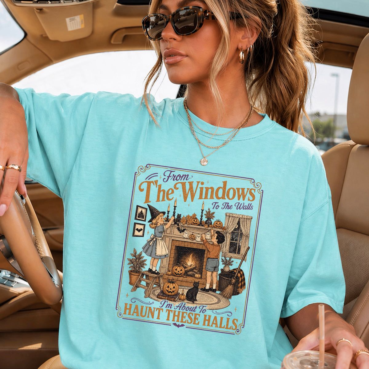 From The Windows To The Walls Halloween Comfort Color Graphic Tee