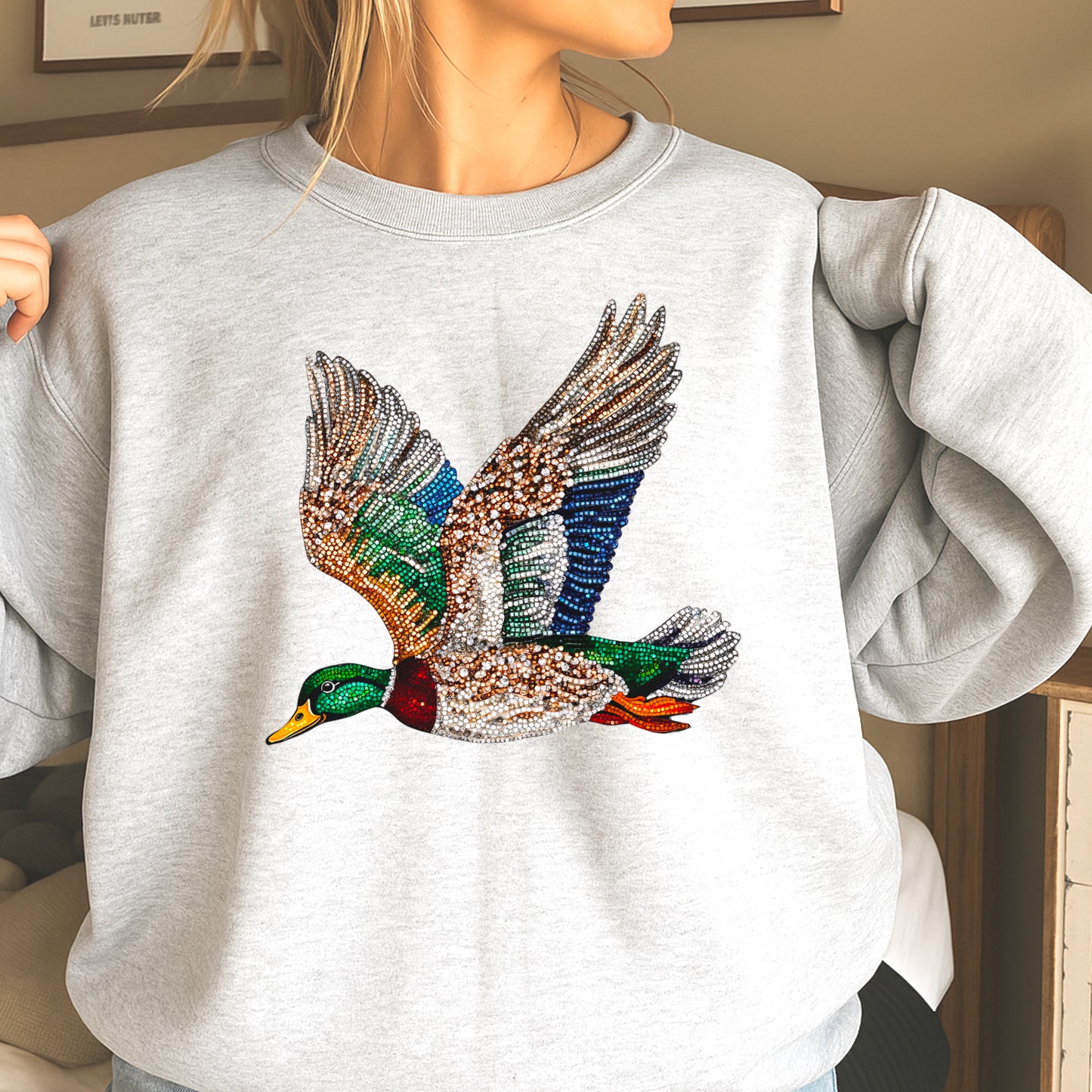 Faux Rhinestone Mallard Duck Crewneck Sweatshirt