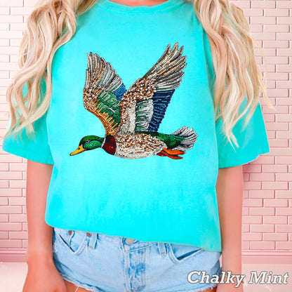Faux Rhinestone Mallard Duck Comfort Color Graphic Tee