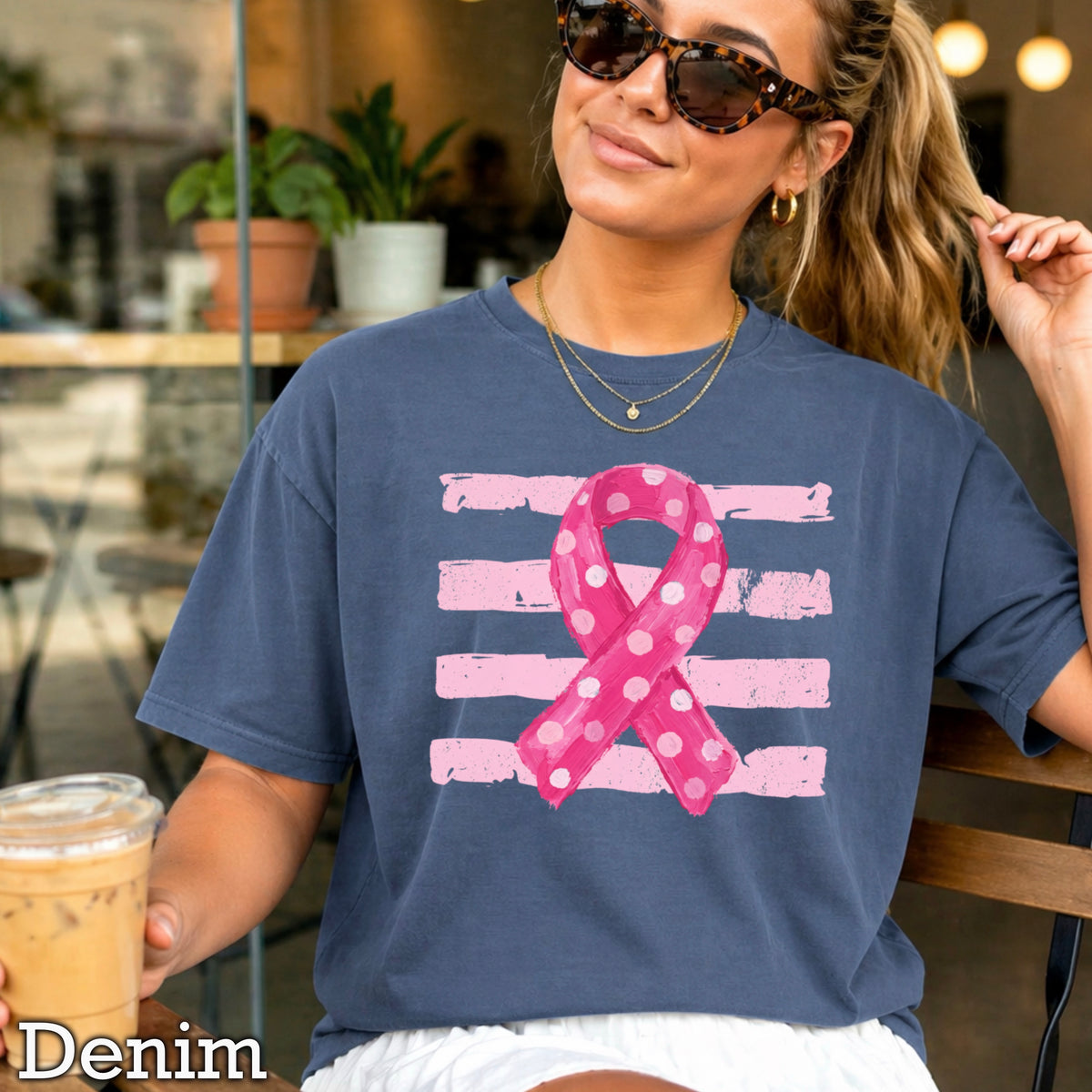 Breast Cancer Awareness Ribbon Comfort Color Graphic Tee