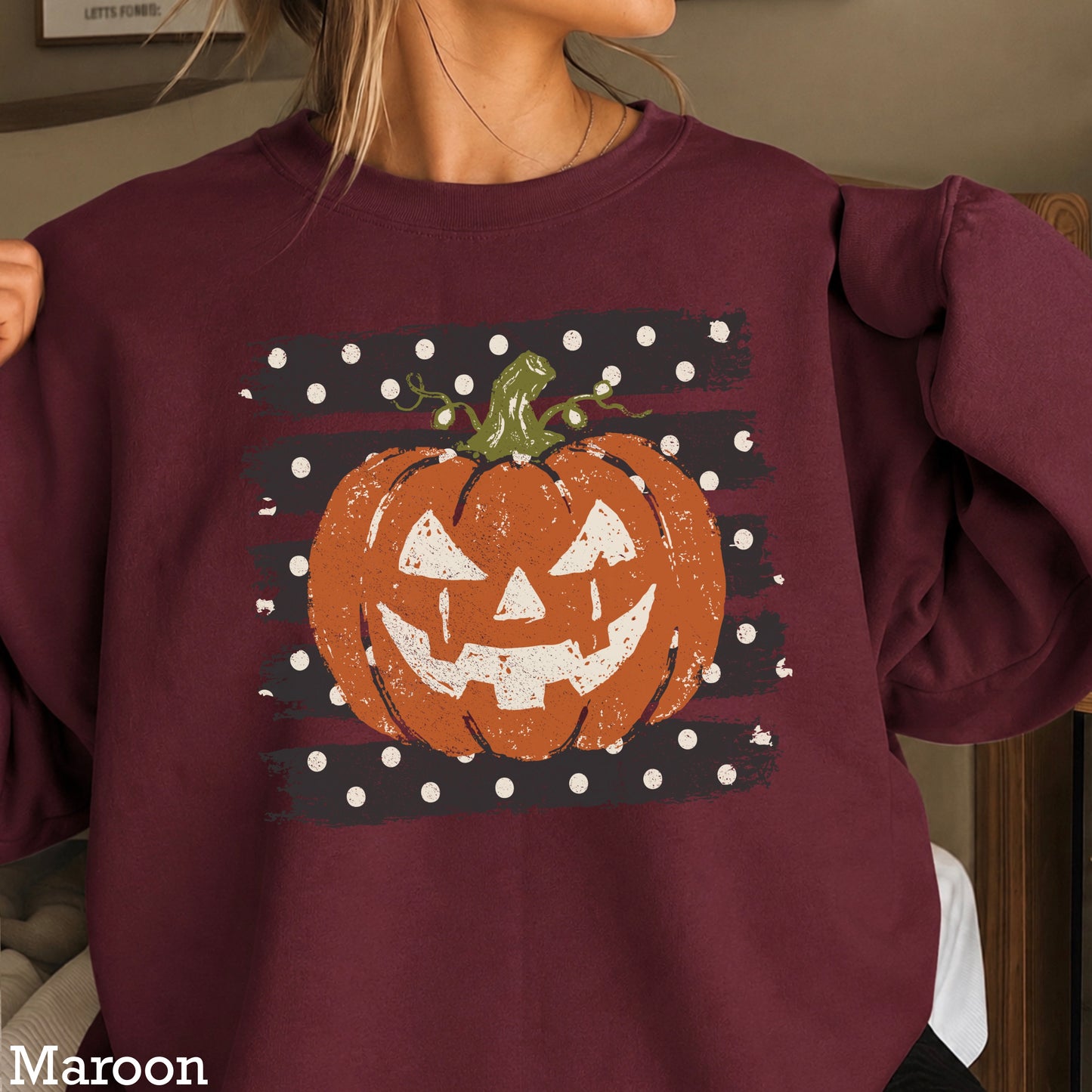 Polka Dot Halloween Pumpkin Crewneck Sweatshirt