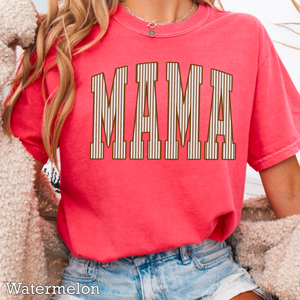 Mama Brown Seersucker Comfort Color Graphic Tee