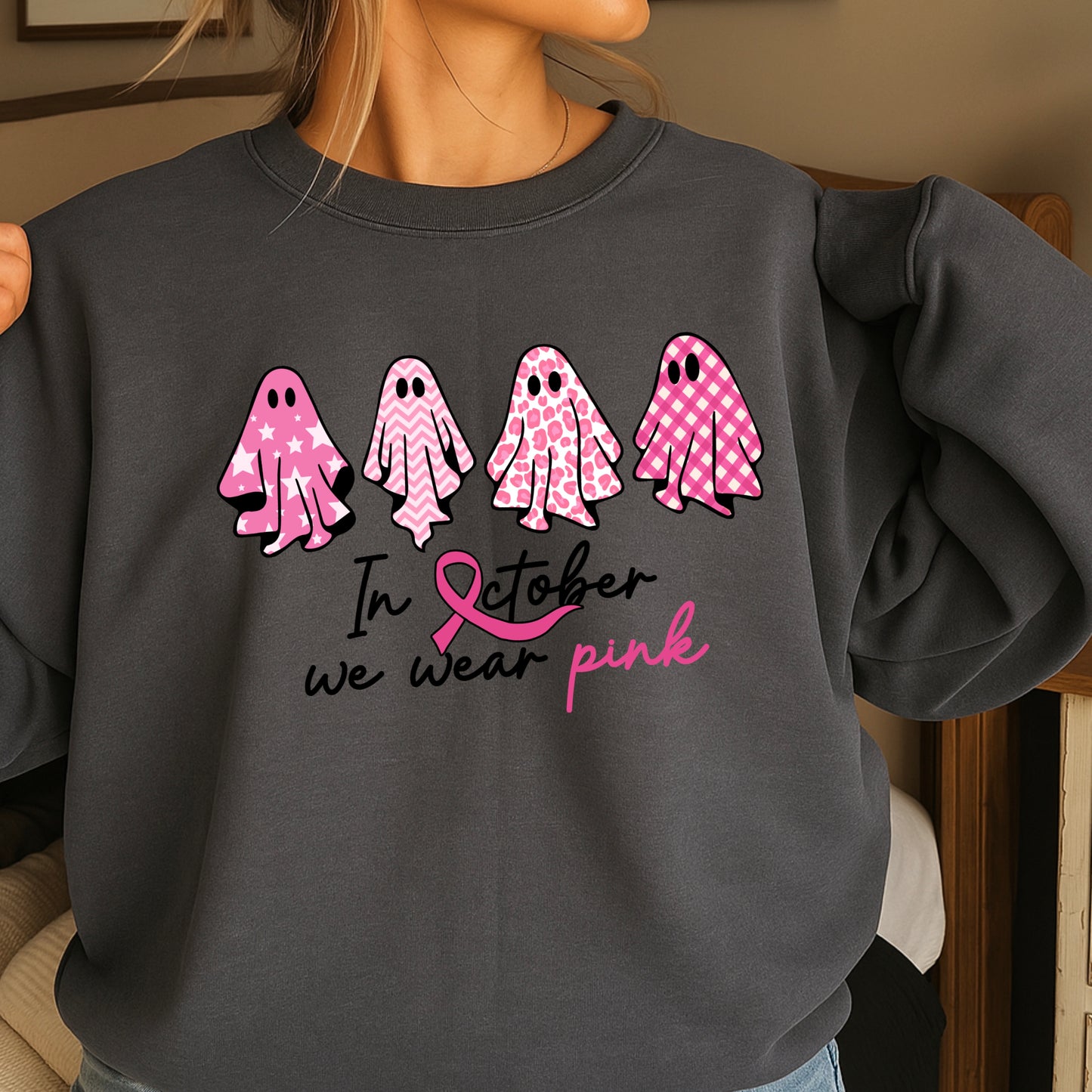 In October We Wear Pink Crewneck Sweatshirt