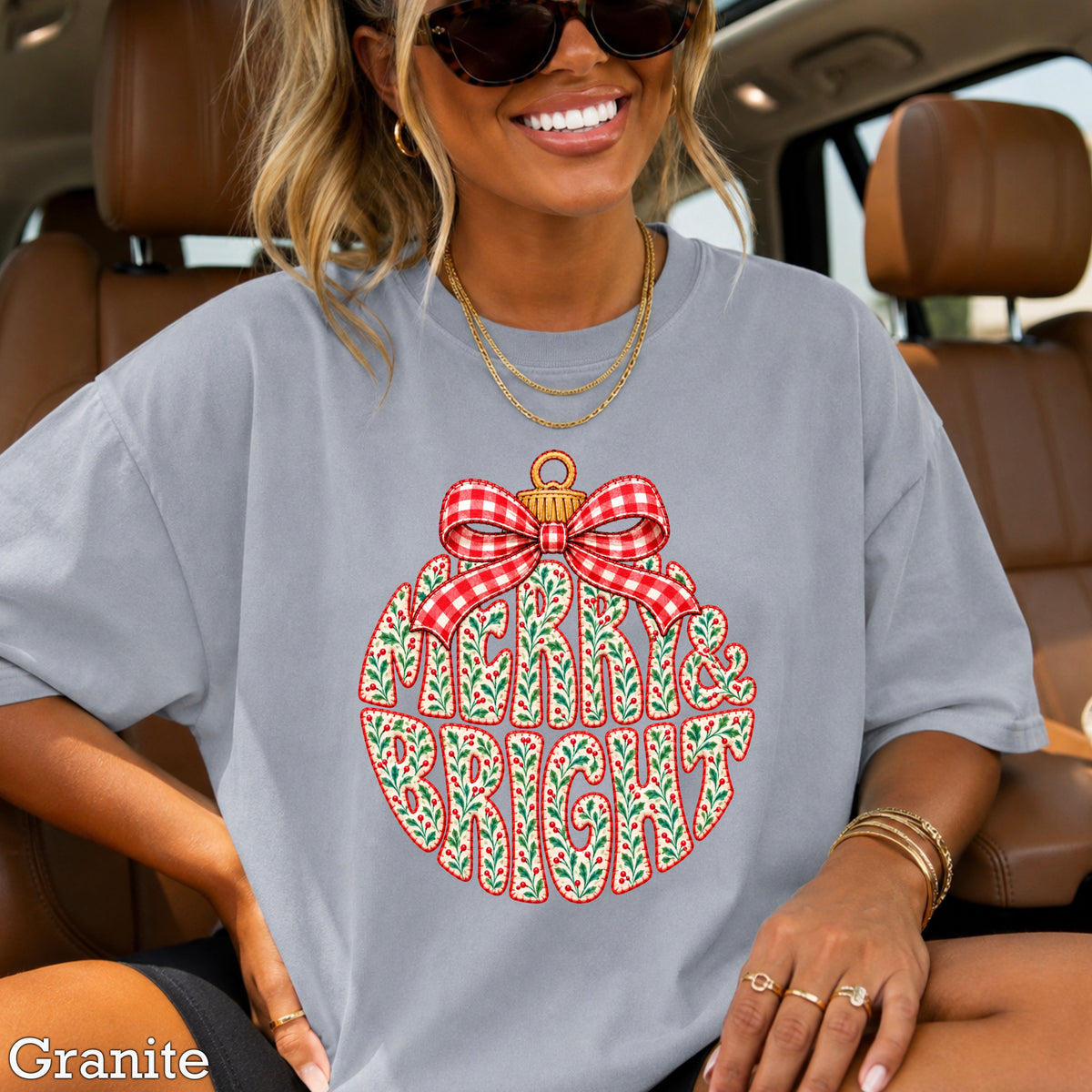 Merry & Bright Christmas Comfort Color Graphic Tee