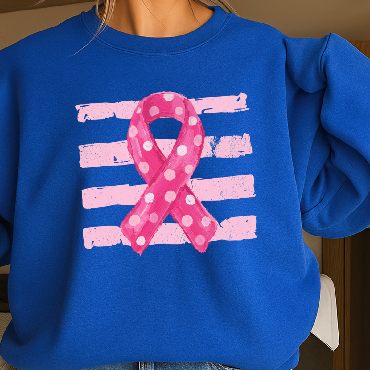 Polka Dot Cancer Awareness Ribbon Crewneck Sweatshirt