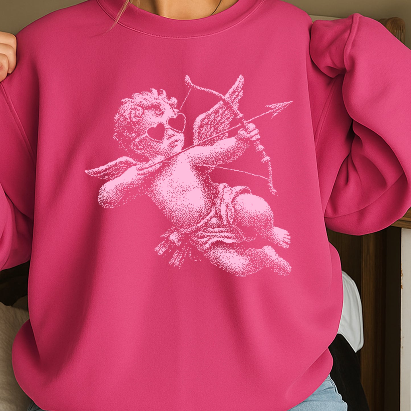 Halftone Cupid Valentine’s Day Crewneck Sweatshirt