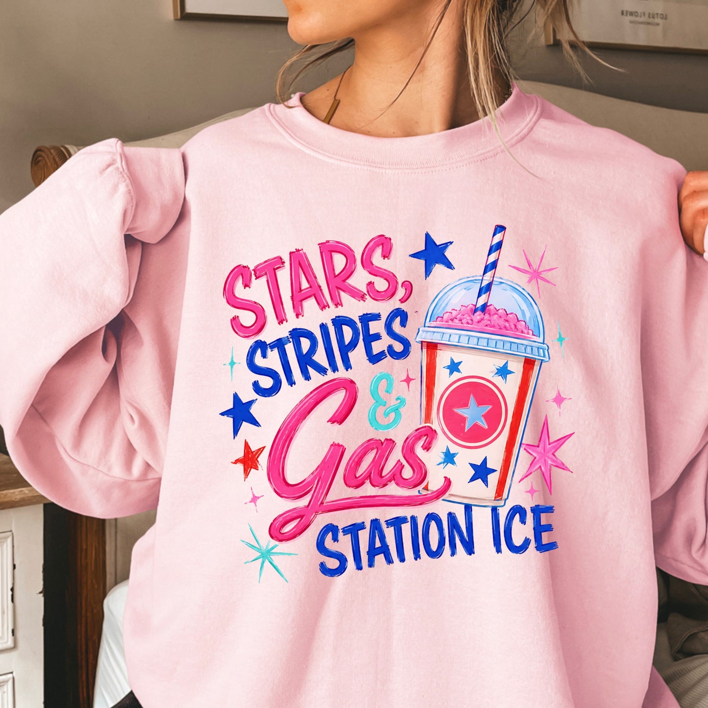 Stars Stripes And Gas Station Ice Crewneck Sweatshirt