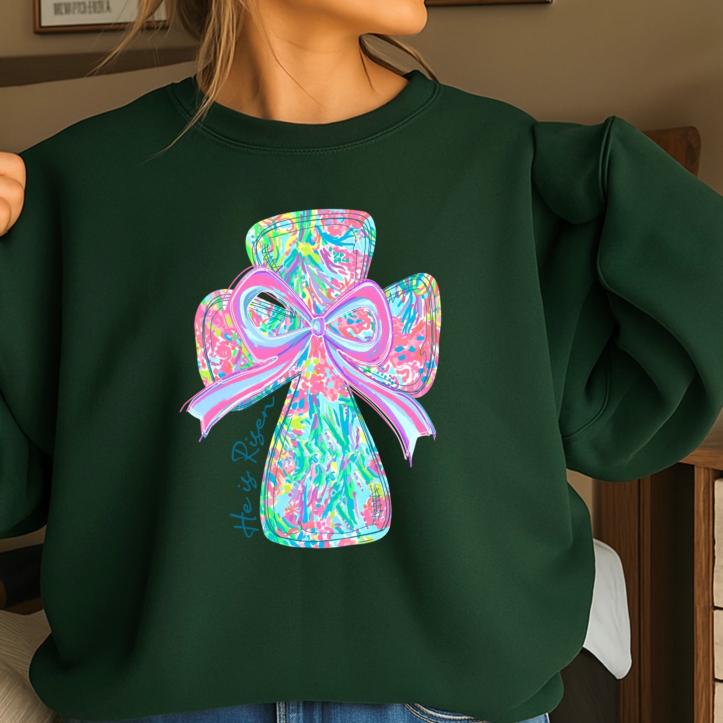 He Is Risen Cross Easter Crewneck Sweatshirt