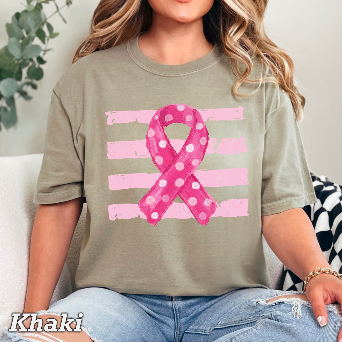 Breast Cancer Awareness Ribbon Comfort Color Graphic Tee