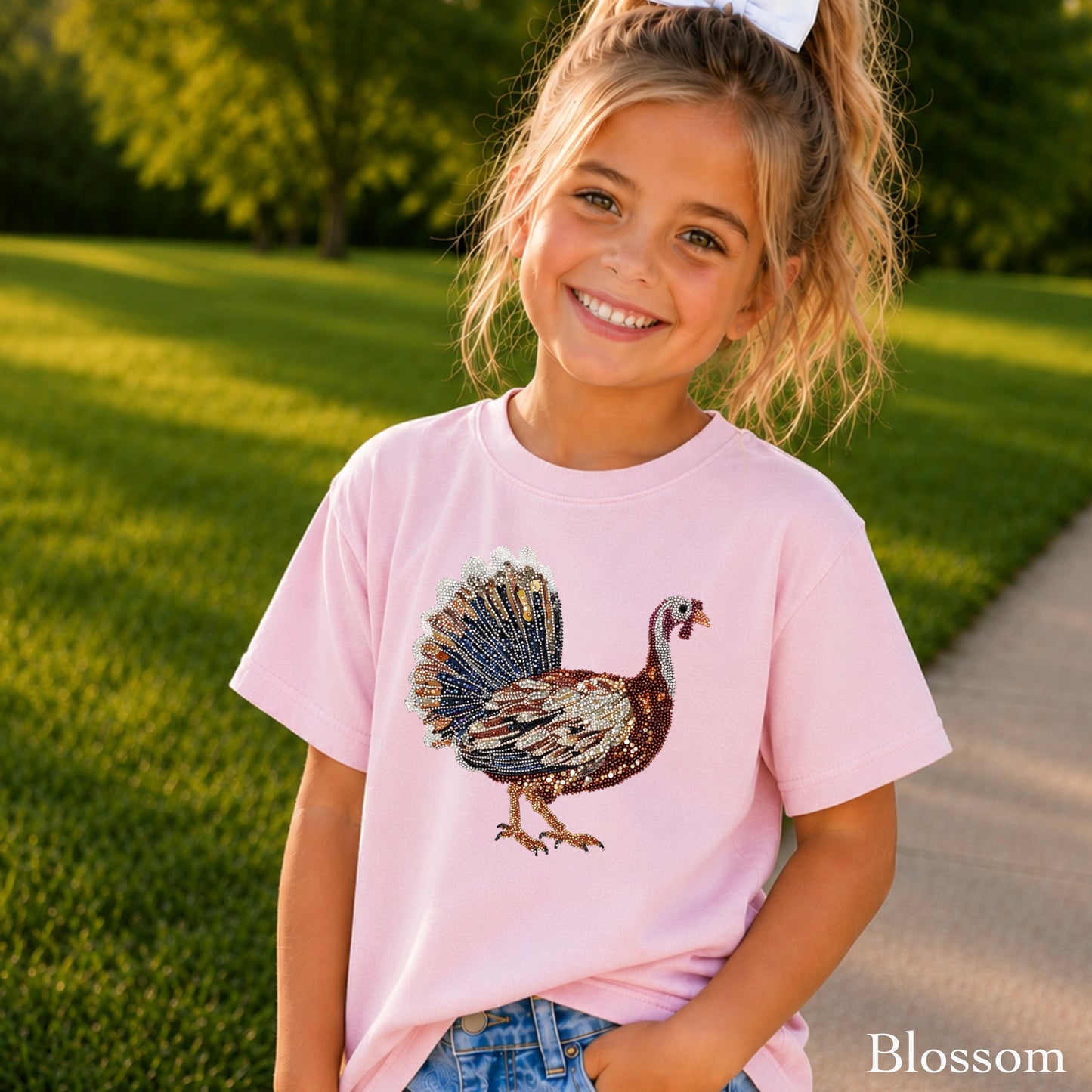 Faux Rhinestone Turkey Youth Comfort Color T-Shirt