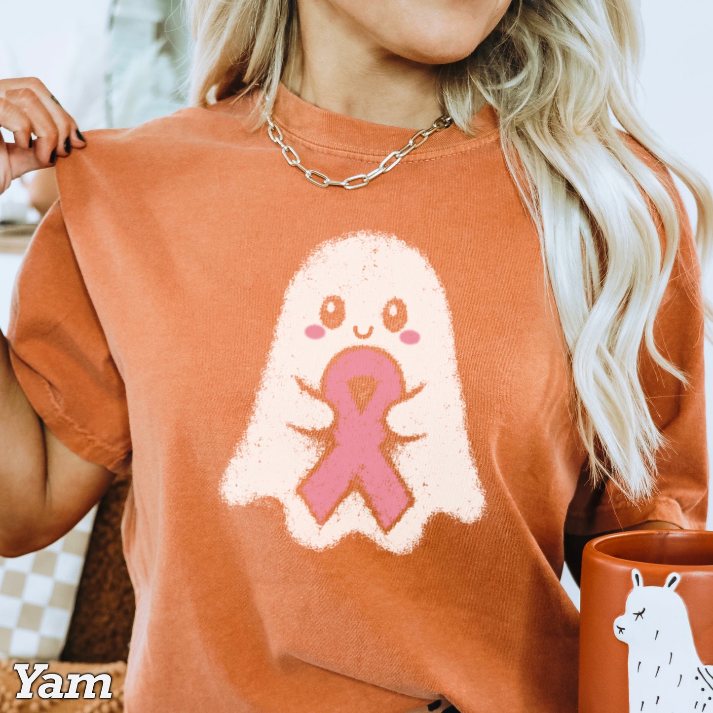 Breast Cancer Ghost Comfort Color Graphic Tee