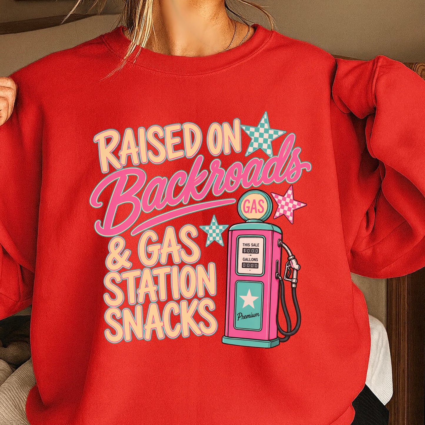 Raised On Backroads & Gas Station Snacks Crewneck Sweatshirt