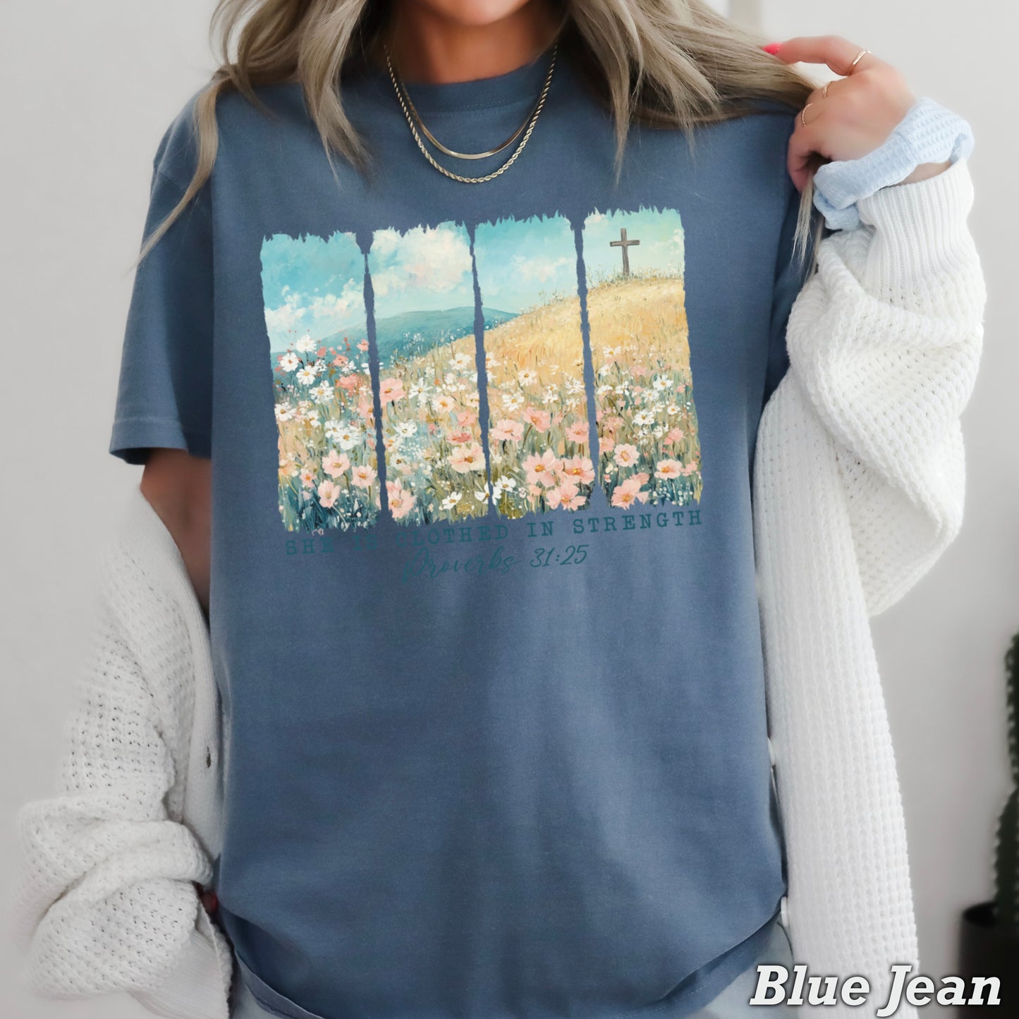She Is Clothed In Strength Christian Comfort Color Graphic Tee