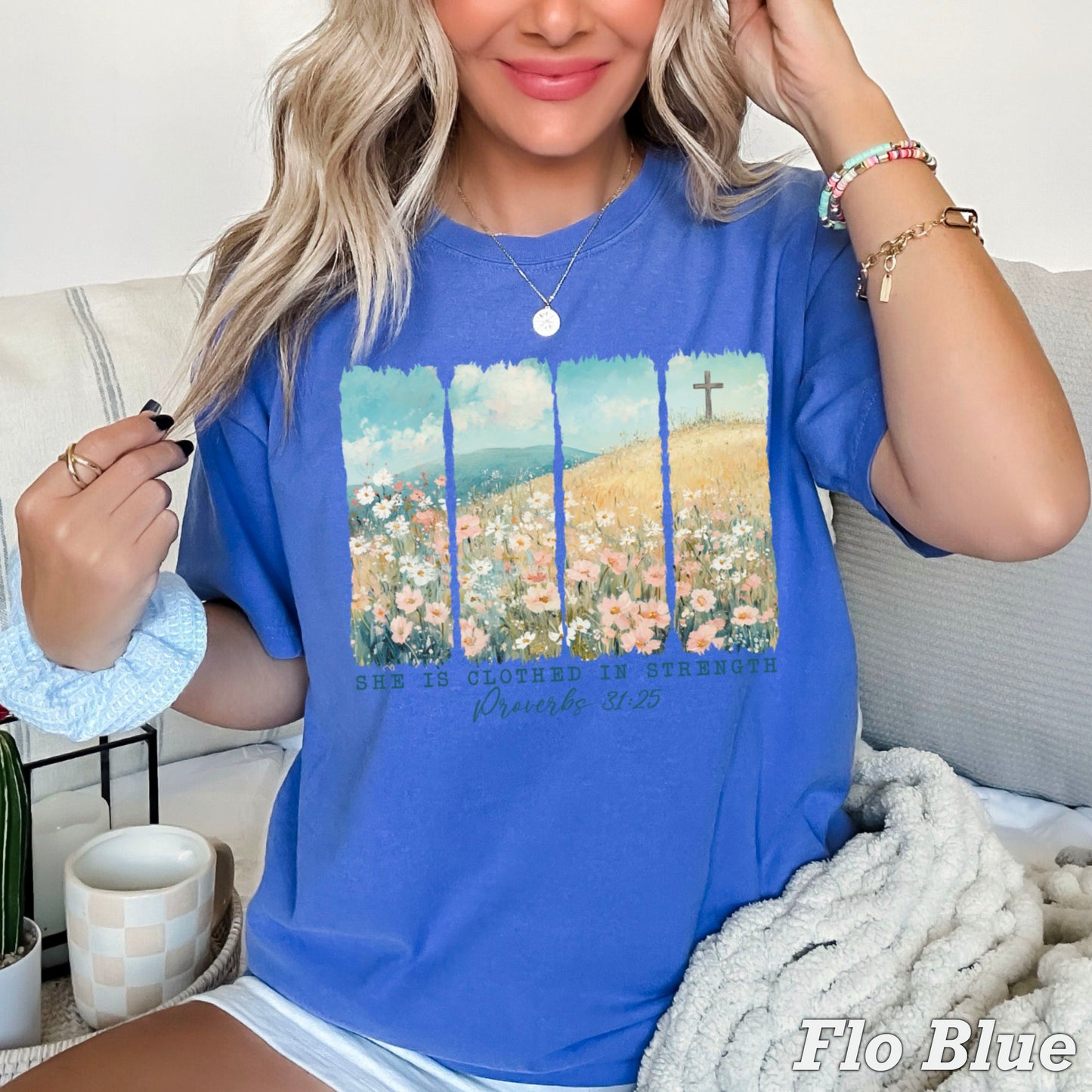 She Is Clothed In Strength Christian Comfort Color Graphic Tee