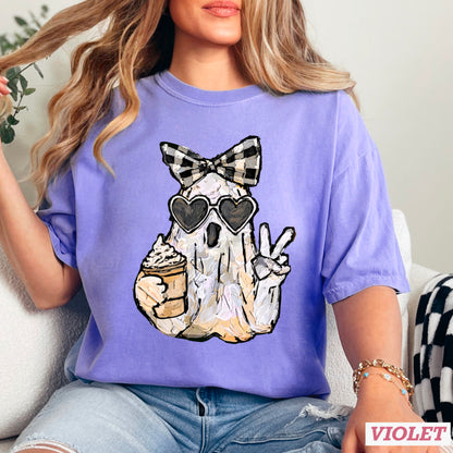 Preppy Ghost Halloween Comfort Color Graphic Tee