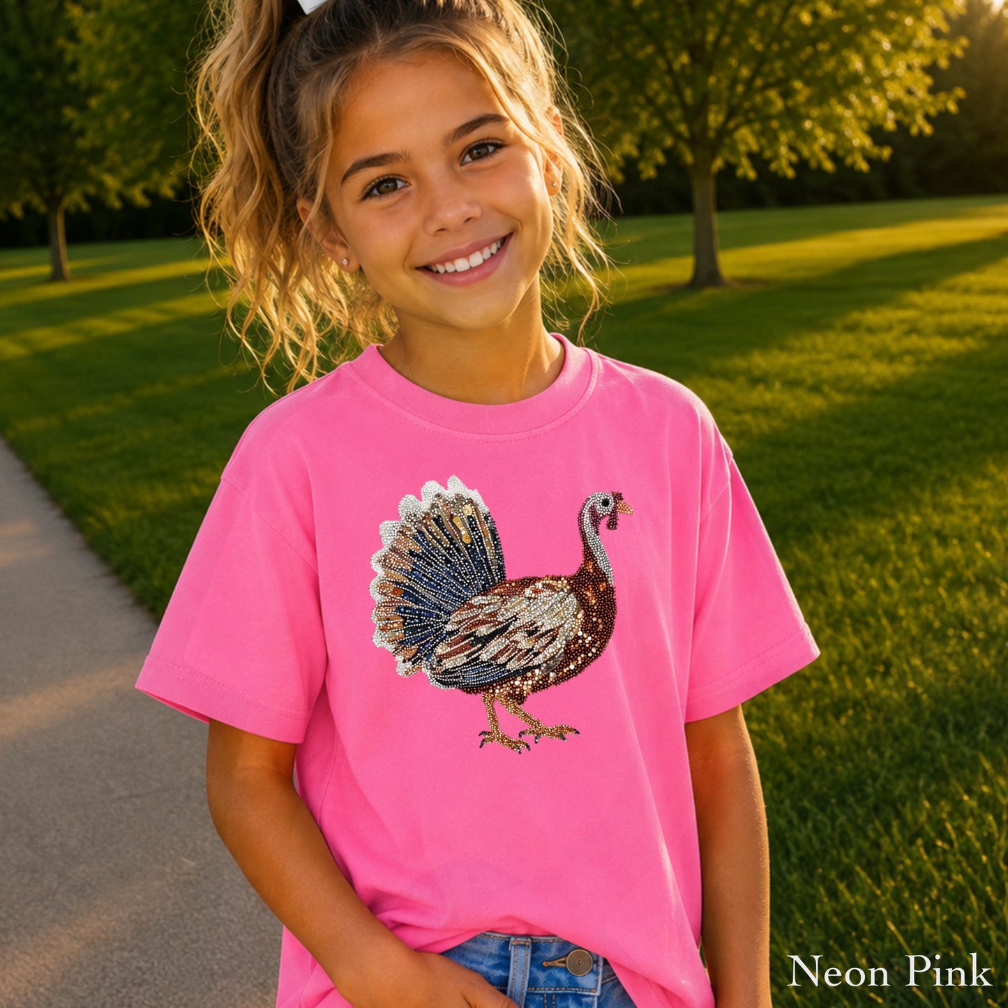 Faux Rhinestone Turkey Youth Comfort Color T-Shirt