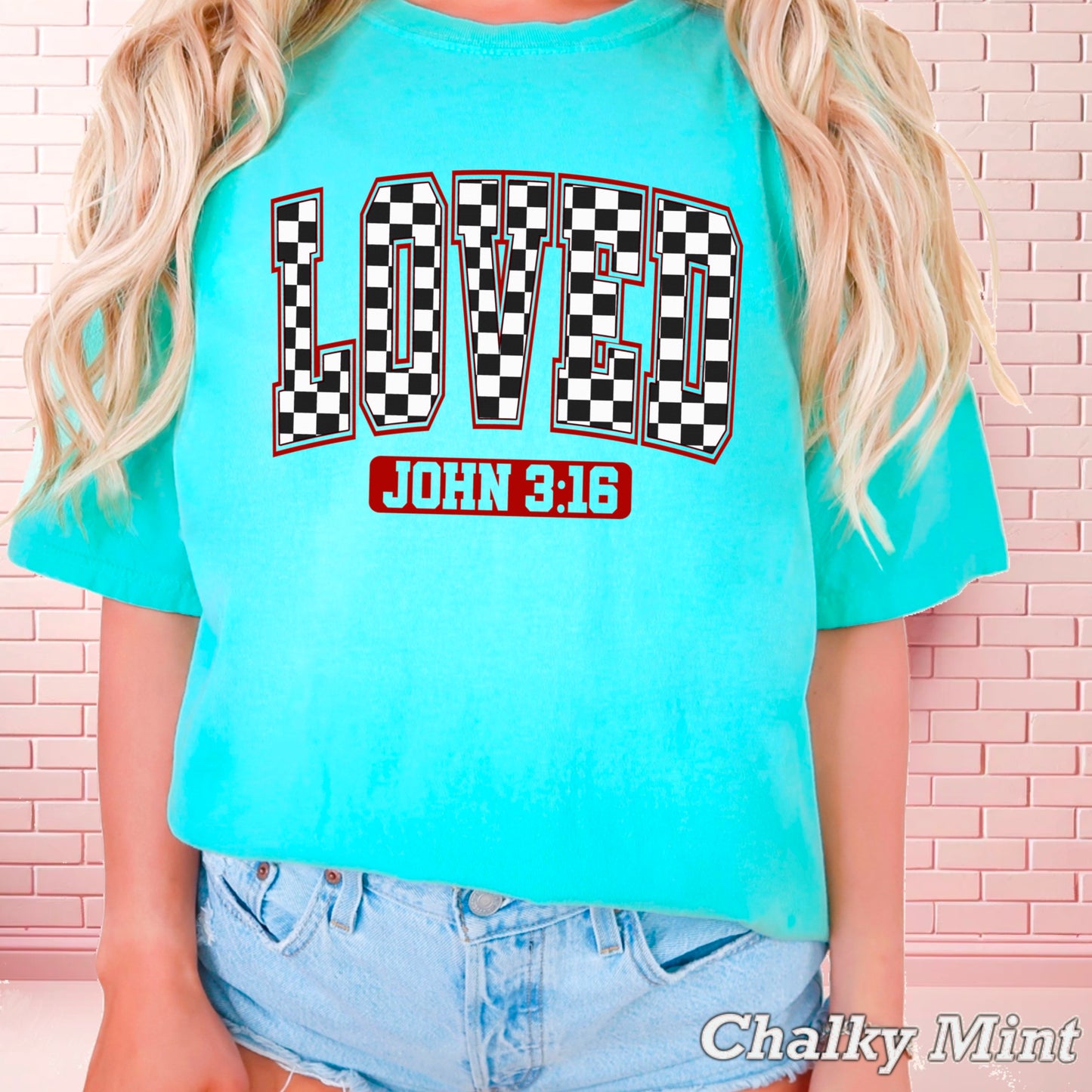 Checkered Loved John 3:16 Valentine’s Day Comfort Color Graphic Tee