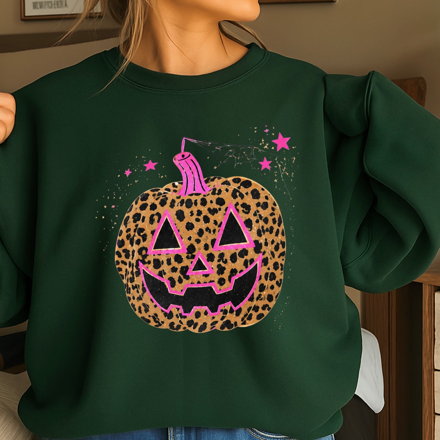 Leopard Pumpkin Halloween Crewneck Sweatshirt