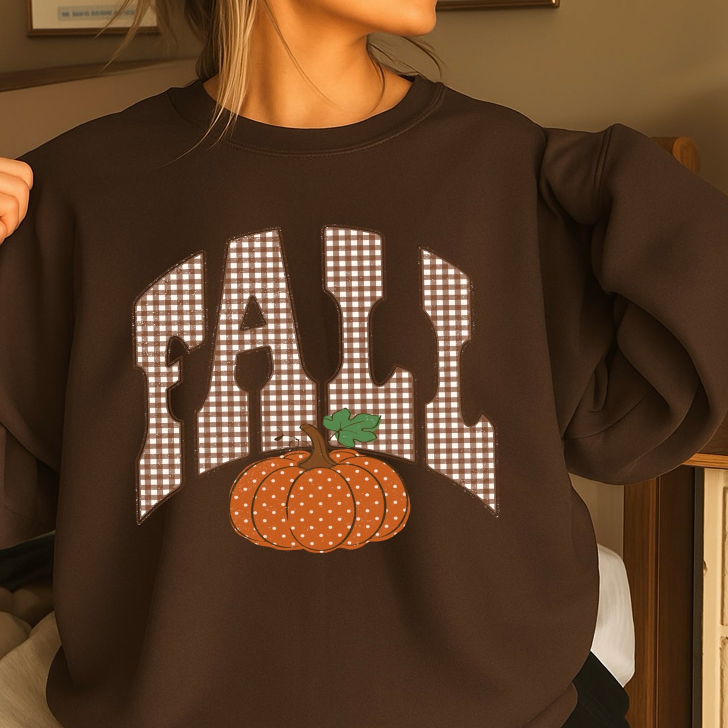 Fall Pumpkin Gingham Crewneck Sweatshirt