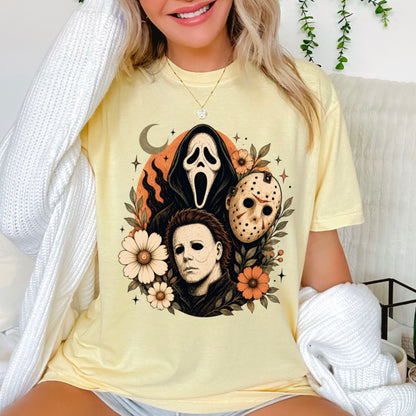Floral Halloween Characters Comfort Color Graphic Tee
