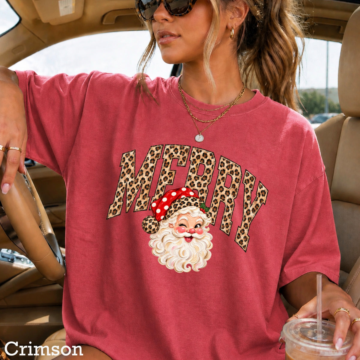 Leopard Merry Christmas Comfort Color Graphic Tee
