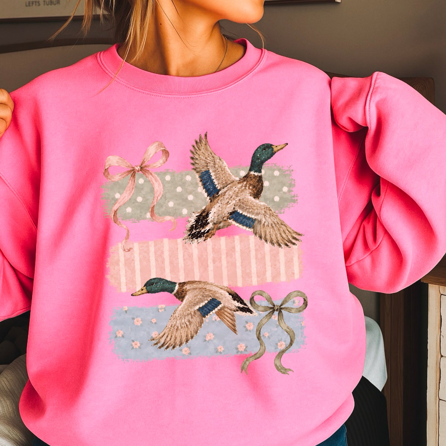 Mallard Ducks & Bows Crewneck Sweatshirt