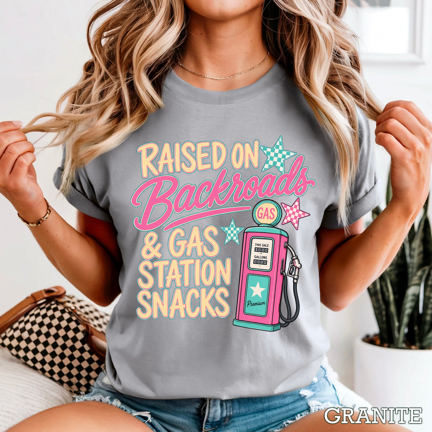Raised On Backroads & Gas Station Snacks Comfort Color Graphic Tee