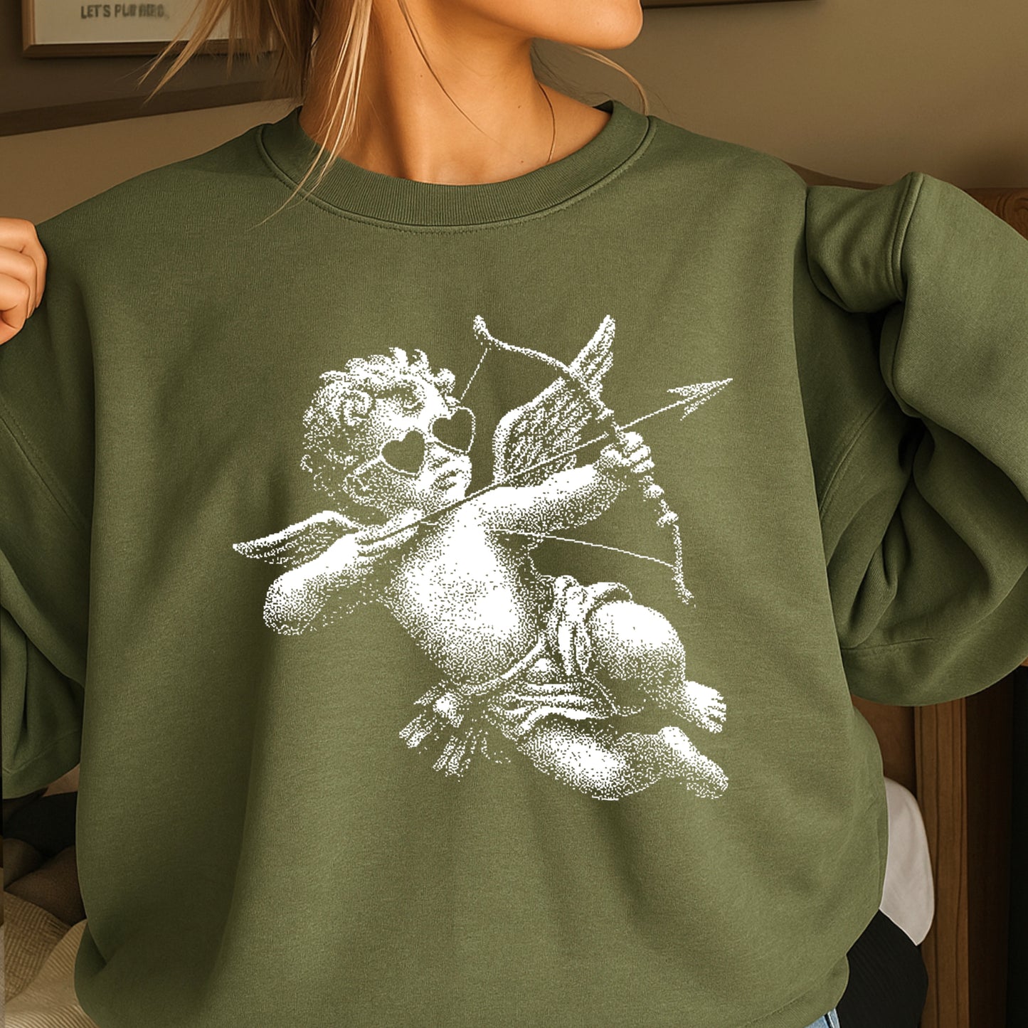 Halftone Cupid Valentine’s Day Crewneck Sweatshirt