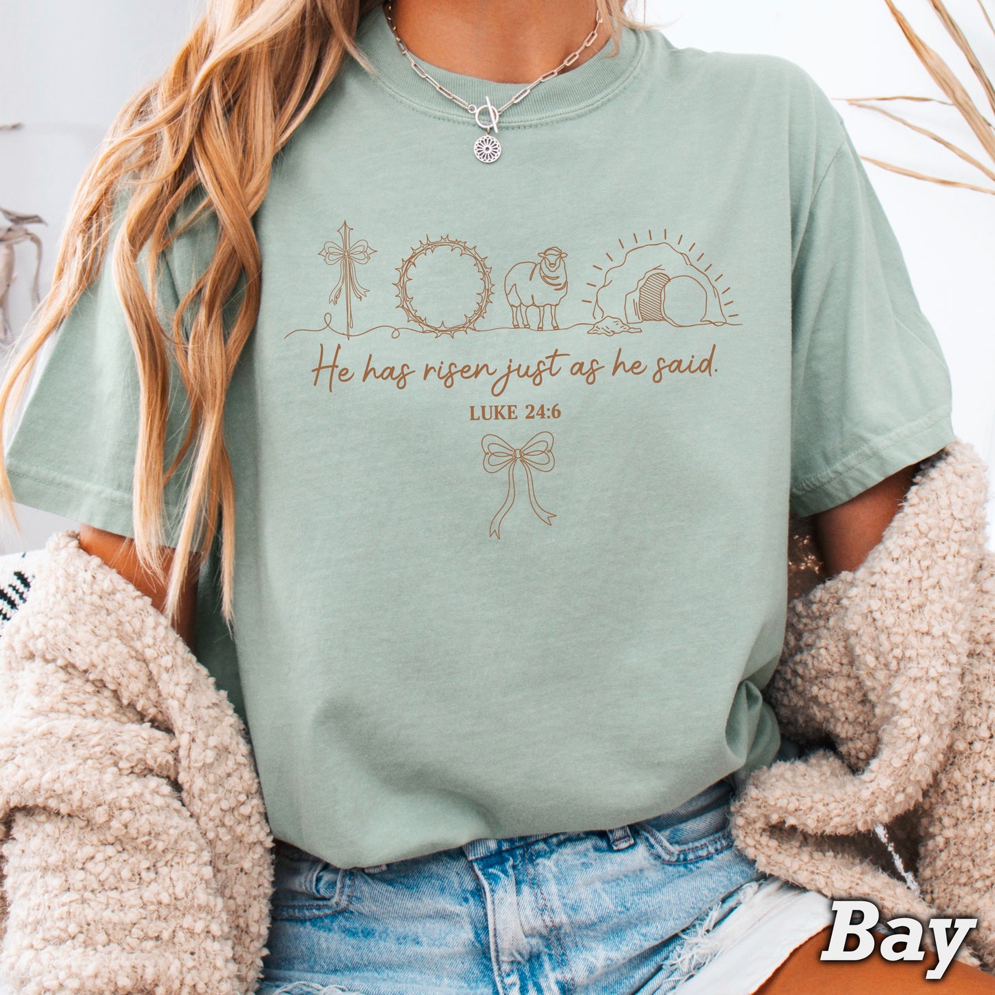 He Is Risen Easter Comfort Color Graphic Tee