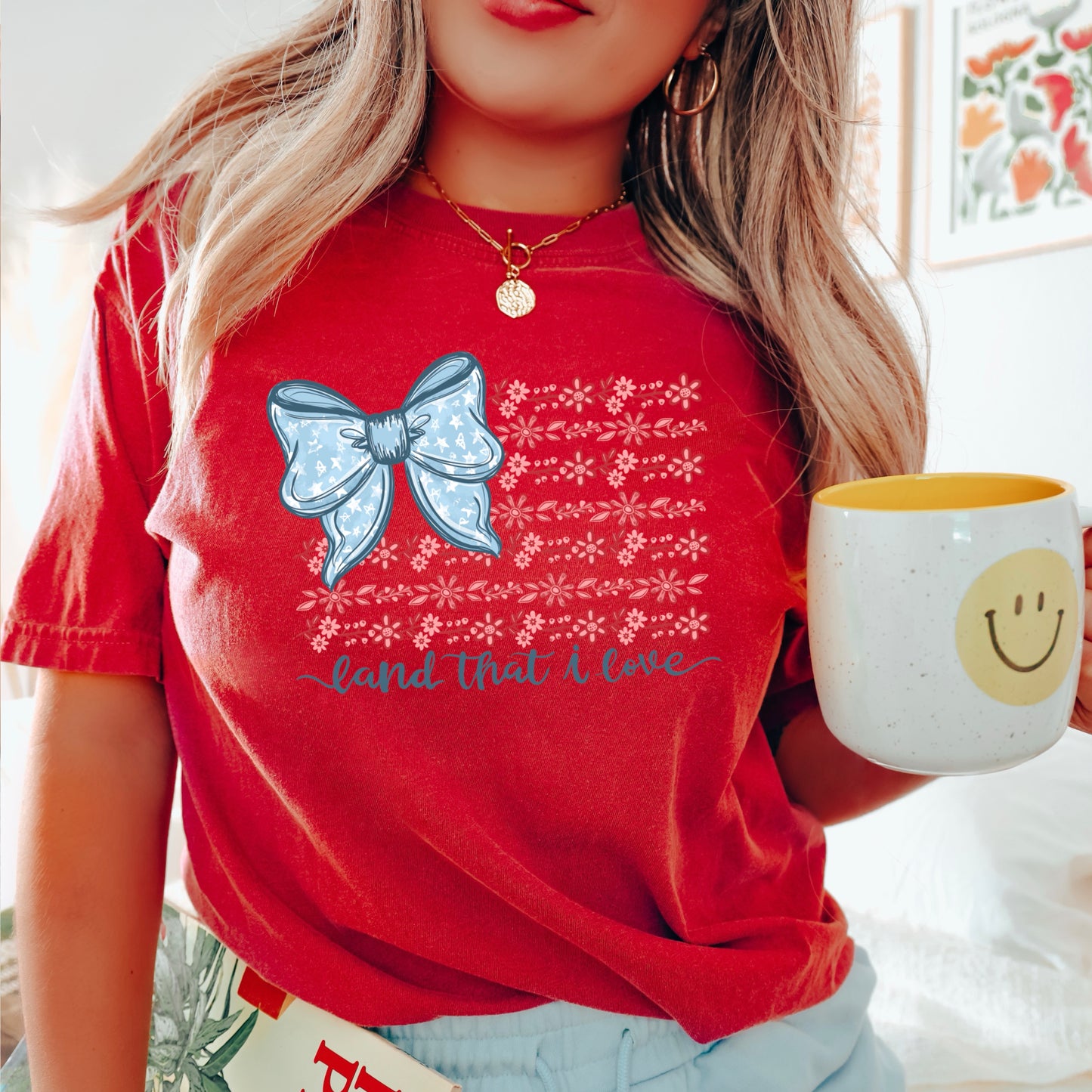 Land Of The Free Patriotic Comfort Color Graphic Tee