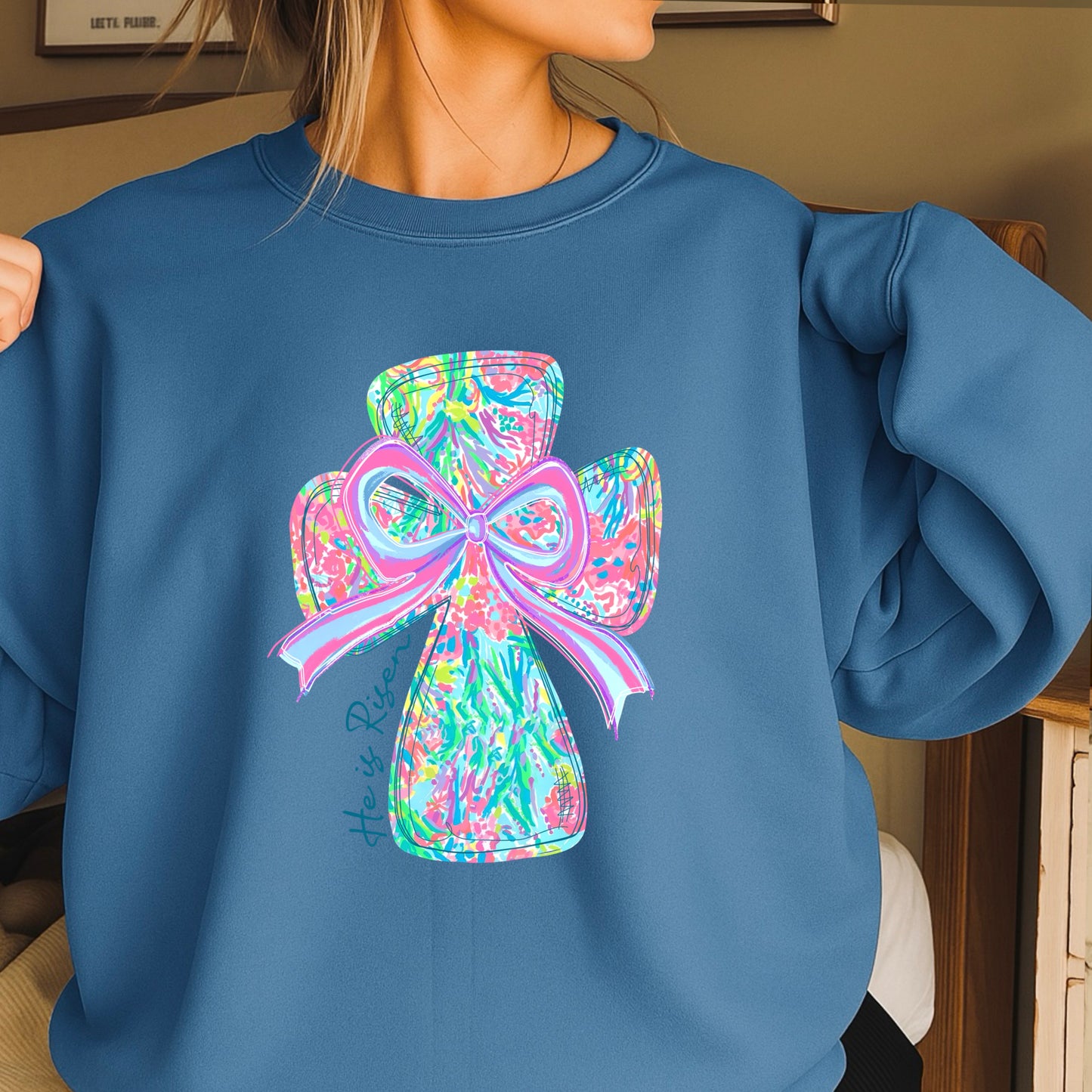 He Is Risen Cross Easter Crewneck Sweatshirt