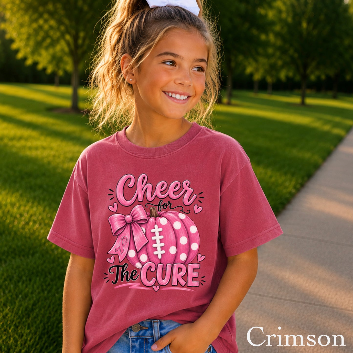 Cheer For The Cure Breast Cancer Youth Comfort Color T-Shirt