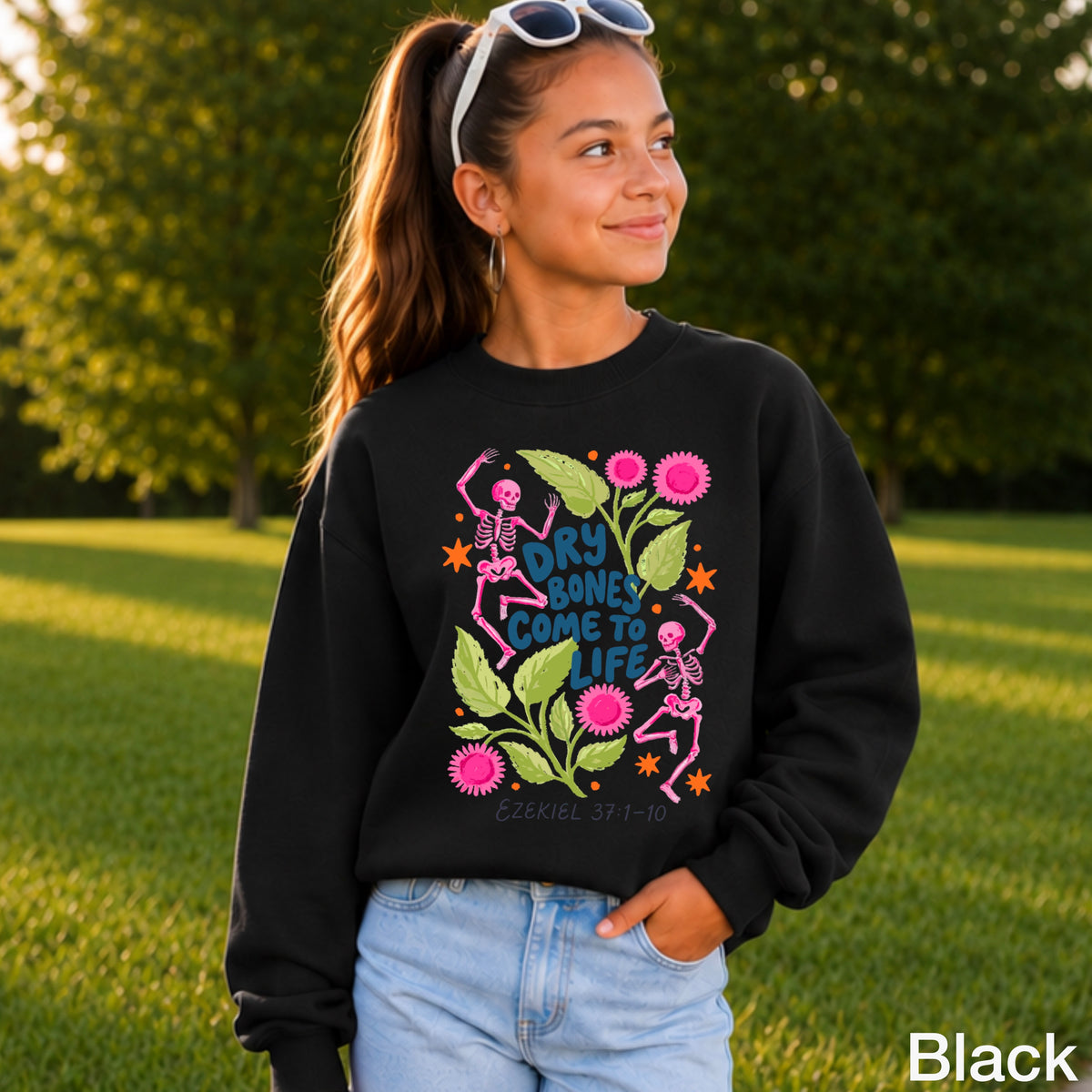 Dry Bones Come To Life Navy Lettering Youth Crewneck Sweatshirt