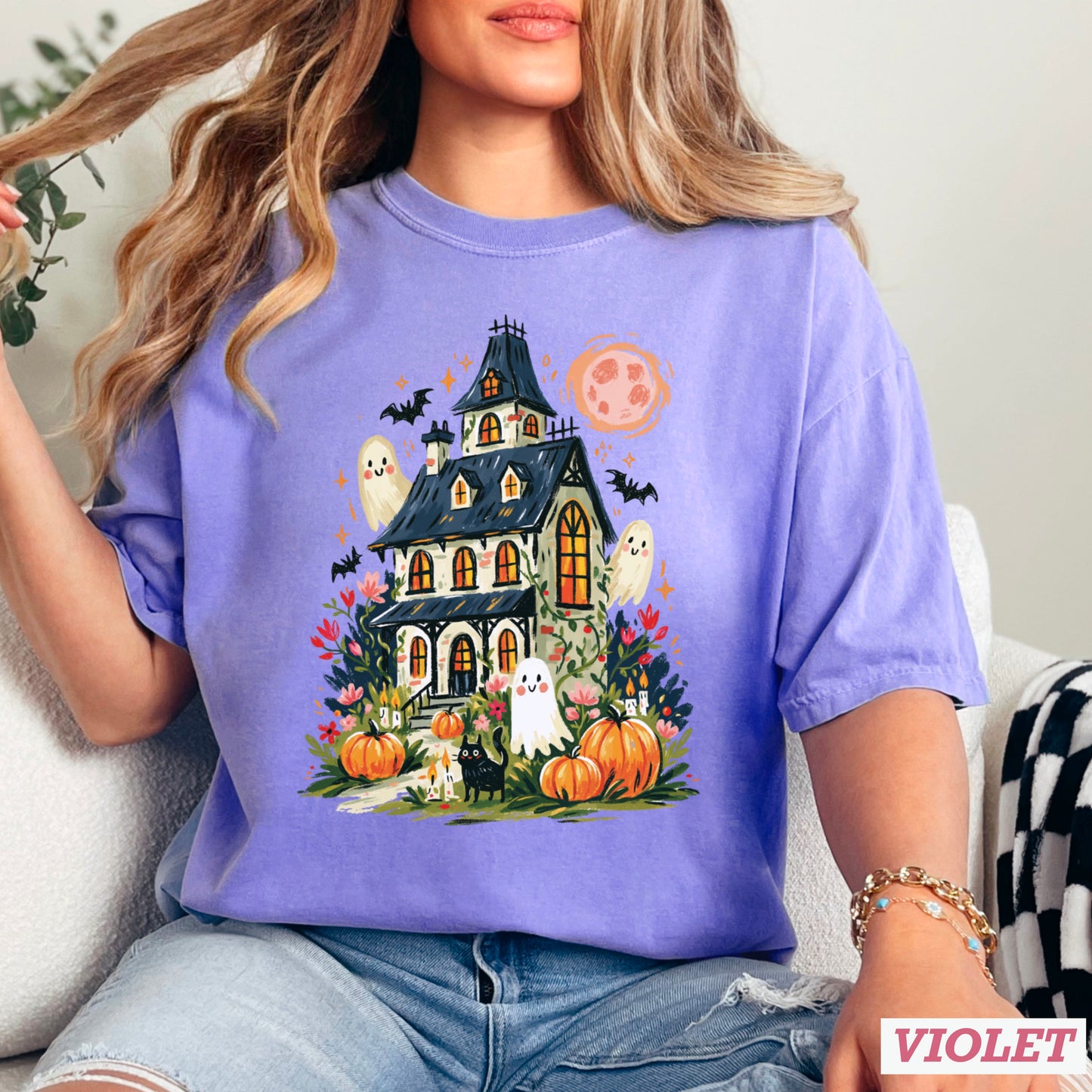 Haunted House Halloween Comfort Color Graphic Tee